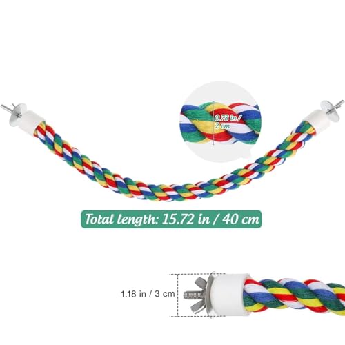 Colorful Bird Rope Perch Stand, Birdcage Swing Spiral Toys, Bird Climbing Standing Bungee Rope Perches Chew Toys Cage Accessories for Cockatiels Parrots Birds (15.7 inch /40 cm) - size: 15.7 inch /40 cm