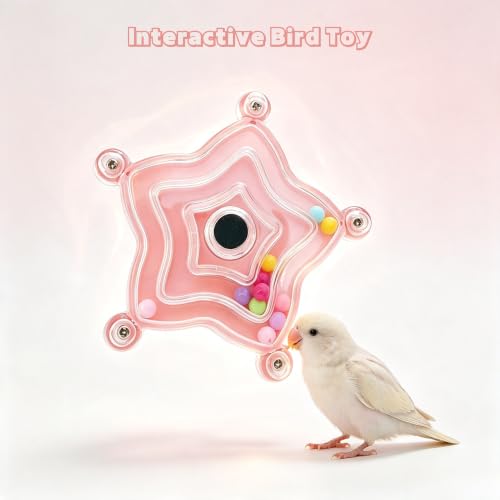 Spinning Bird-Toys Bird Cage Toys & Bird Perch Parrot-Parakeet Budgie Cockatiel Conure Macaw Chicken Parrot Enrichment Cage Accessories Small Animal Chewing Toy (Pink Star) - color: Pink Star