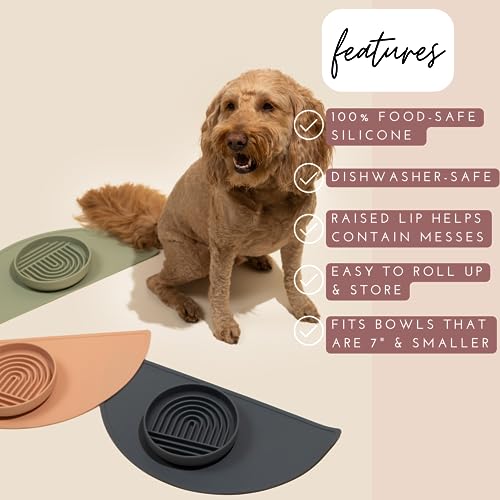 Waterproof Silicone Dog Food Mat – Medium Size Non-Slip Pet Bowl Mat, Raised Edge Design, Easy-to-Clean Pet Food Placemat for Dog & Cat Bowls, 21" Across x 10.5" Deep - Terracotta - color: Terracota, size: Medium
