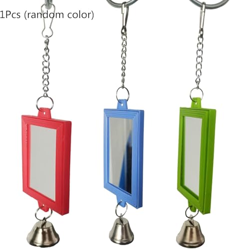1Pc Random Color Pet Bird Mirror with Bell Interactive Parrot Toys for Budgies Parakeets Conures