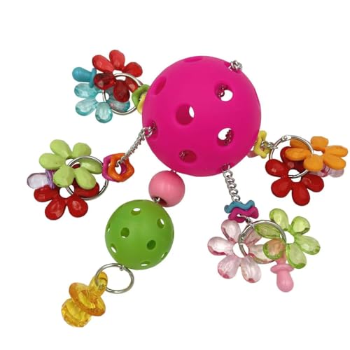 Pullable Bird Plastic Ball Toys with Acrylic Pacifiers and Flowers, Colorful Parrot Toys for Medium and Large Parrot Quaker Monk Parakeet Sun Conures (Rose red) - color: Rose red