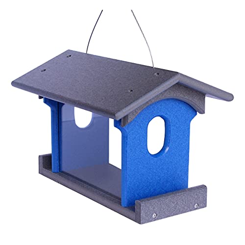 Bluebird Feeder - Poly Lumber - Hanging Blue Bird Feeder for Mealworms (Gray and Blue) - color: Gray and Blue