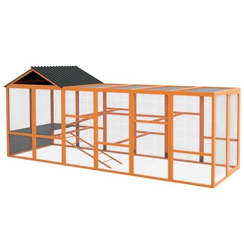 PawHut Wooden Chicken Coop Run for 6-10 Chickens 141.75" x 48" x 61" Orange | Hen House, Poultry Cage Add-On, Storage, Perches - color: Orange