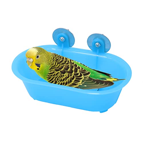 Wontee Bird Bath with Mirror for Small Birds Budgie Parakeet Cage, Blue (B) | Bottom mirror for fun & stimulation, easy to install and clean, stable, 5.7x3.2x1.8 inch size for budgies/canaries/finches - color: Blue (B)