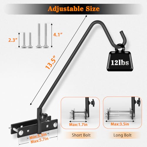 2 Pack 13.5 Inch Deck Hooks for Vertical Railing, Adjustable Deck Bird Feeder Hanger for Hanging Lanterns, Wind Chimes, Flower Baskets, Suet Feeders - size: 13.5 Inch