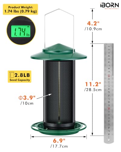 iBorn Bird Feeders for Outdoors, All Metal Mesh Tube, Holding Bird Seed for Outside Feeders,17.7cm Large Roof, Green, 2.8lb(Seed is not Included) - color: Green, size: 2.8LB，6.9′′Large Roof