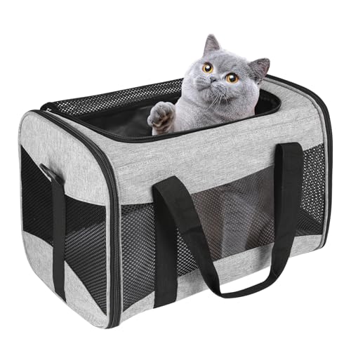 Small Animals Cat Carrying Case Pet Carrier Airline Approved, Protable and Breathable Pet Travel Carrier Removable Fleece Pad Collapsible Cat Carrier Dog Carrier Small Cats Dogs(15 * 10 * 10) - color: grey&black, size: 15.0"L x 10.0"W x 10.0"H