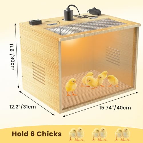 Chicken Brooder Box for Chicks Starter Kit, 16 Inch Wooden Chicken Brooder Box with 75W Heating Lamps, Thermometer and Tin Foil, Poultry Breeding Kit, for 5-7 Chicks Ducks Quail Hamsters