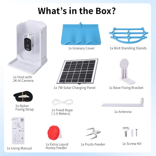 GarveeLife Smart Bird Feeder,2L Capacity,with 4K Camera & AI Recognition | Solar Powered, , Night Vision, App Alerts, Auto Capture Photos/Videos for Bird Watching - color: Blue