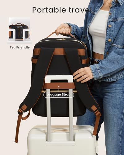 LOVEVOOK 56L Travel Backpack for Women & Men, Airline Approved Carry On Luggage with 3 Packing Cubes, TSA Overnight Bags, Waterproof Personal Item Bag, Weekender Essentials Backpacks fits 17" Laptop - color: 1 Black-brown, size: 56L-4Pcs