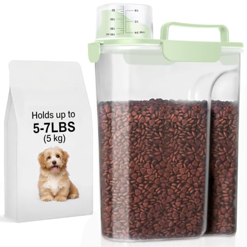 LEAWALK 5-7Lbs Dog Cat Food Storage Container with Upgraded Large Nozzle BPA-free, 4 Snap Seals Plastic Pet Food Storage Containers with Handles are Easy to Clean and Carry - color: Light Green, size: 5L-1pack
