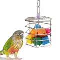 Hypeety Bird Foraging Toys Stainless Steel Foraging Basket Millet Holder for Bird Cage Unique Hanging Feeder for Macaws Cockatoos African Grey Cockatiel Conures Amazon Parrot(Feeder+Blocks) - size: Feeder+Blocks