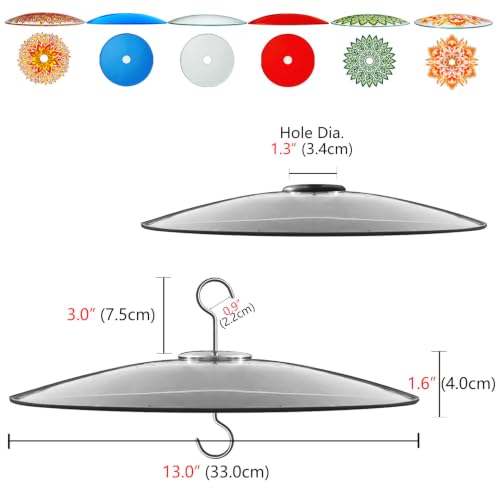 13" Large Glass Rain Cover for Bird Feeder, Red Weather Guard Dome Shield | Stainless Hooks & Shatterproof Squirrel Baffle, Dual Use on Shepherd Pole or Hook Hanging, Bird House Protector, Dia. 33cm - color: Red, size: 1PC/Pack