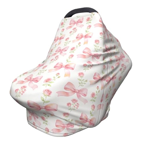 Pink Bow Rose Baby Car Seat Covers for Girls, Pink Baby Stuff Carseat Canopy Stretchy Infant Carseat Cover Shower Gifts - color: bow