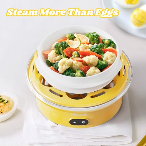 Macook Easter Rapid Egg Cooker with Touchscreen – 7-Egg Capacity, Soft/Medium/Hard-Boiled, Auto Shut-Off, BPA-Free & Dishwasher-Safe Parts, Measuring Cup Included (Yellow) - color: Yellow