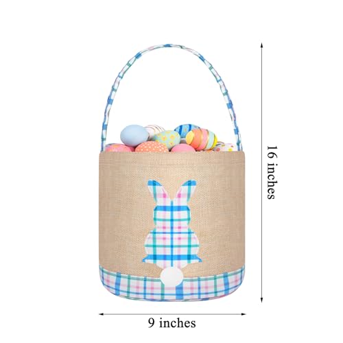 Easter Bunny Basket Canvas Easter Egg Hunts Decorations Storage Reusable Grocery Candy Bag Gifts - style: Blue