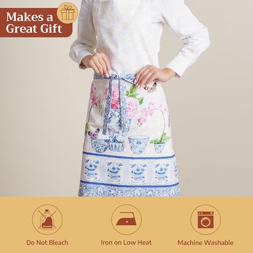Maison d' Hermine Aprons for women with Pocket 100% Cotton (27.50"x31.50") | Adjustable Neck Strap & long ties Apron Men Chef Wedding Cooking Gardening Server Maid - color: 013 - Canton