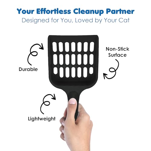 SunGrow Cat Pellet Scoop, Black Sifter and Poop Lifter, Pet Litter Box Maintenance, Plastic Shovel with Wide Slats, Kitten Scooper for Pine Pellets, Convenient Hanging Hole for Quick Storage, 8x3.5