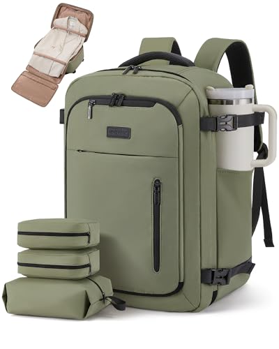 LOVEVOOK Travel Backpack for Women Men with Garment Bag, 40L Carry on Backpack as TSA Personal Item Flight Approved, Luggage Daypack Fits 17.3" Laptop, Overnight Business Weekender Travel Essential - color: Green, size: 40L-17.3 Inch-4Pcs