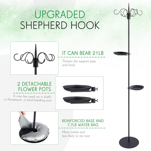 1 Set Upgraded 75.9" Shepherds Hook for Bird Feeder, Hanging Plant Wind Chime Stand, Metal Adjustable Standing Pole Holder for Indoor Outdoor, with 2 Rack & Weight Bag (4 Hooks) - style: 4 Hooks