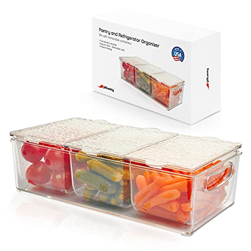 Pikanty Condiment Server Tray with 3 Removable Containers and Lids - Compact Sundae Bar, Taco Night, Dip Tray, Kids Snack Station Organizer with Carry Handles, Dishwasher Safe, Made in USA - style: Condiment Server Medium