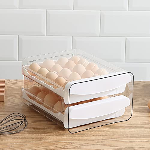 HOMQUEN Egg Holder, Clear Plastic - 2 Layer/40 Grid Egg Tray & Fresh Storage Box for Fridge