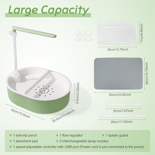 Automatic Parakeet Bird Bath, Fountain Birdbath with USB, 1 Set | for Pet Birds, Cockatiel Lovebird, Easy-to-Use, Green