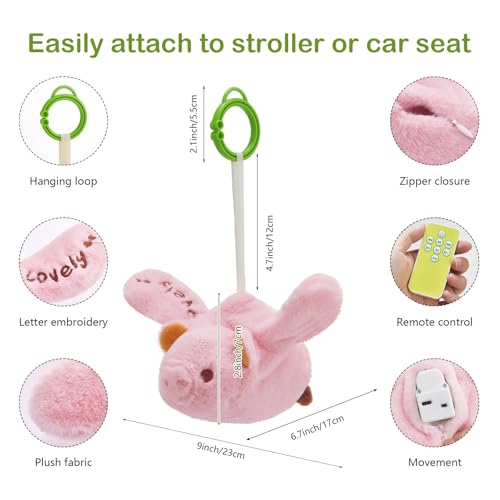 Baby Hanging Flying Bird Musical Toys for Stroller Car Seat Crib Play Gym | Ages 0-36 Months, Tummy Time, Sensory Music Toys, Plush with Clamp, Boys and Girls, Flapping Wings Bee/Birds Toy - color: Pink Pig