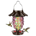 LUJII Solar Hummingbird Feeder for Outdoor Hanging, RGB Illuminated Hand-Blown Glass Lantern, 35 fl.oz, Leak-Free & Rust-Resistant, Metal Cap with 5 Feeding Ports, Pineapple Design, Purple - color: Purple