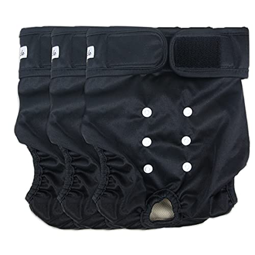 Washable Female Dog Diapers - Premium Reusable Diapers for Doggie in Heat - Highly Absorbent Dog Diapers Female for Pet Incontinence with Adjustable Snaps(Black, S) - color: Black, size: Small（New Born-11.5“Waist）