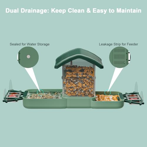 Bird Feeder with Camera for Outdoors, 2-in-1 Dual Camera Smart Combo - Separate Cameras Capture Feeding & Bathing Zones, Solar Powered 2K HD Live View, AI Recognition, Waterproof Backyard Gift