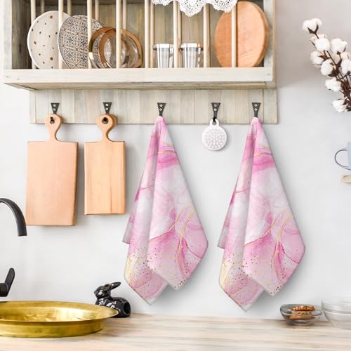 Pink Marble Kitchen Dish Towels and Dishcloths Sets of 2 Tea Towel | Abstract Modern Dish Cloths Set, Absorbent Hand Towels for Kitchen Bathroom Bar Decor,Housewarming Gifts for Women - color: Pink Marble