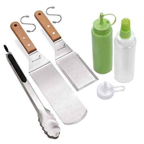 Metal Spatula Set of 4 - Griddle Accessories kit - Grill Flat Spatula Pancake Flipper Hamburger Turner - Metal Utensil Great for BBQ Grill Flat Top Cast Iron Griddle - color: WH 2pcs bth