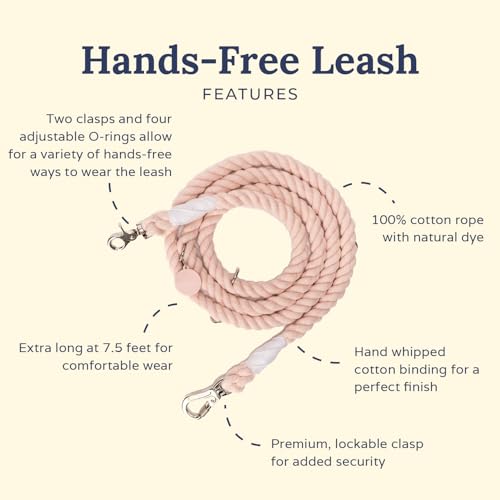 Rosewater Hands-Free Rope Leash - color: Rosewater Pink Hands-Free Dog Leash