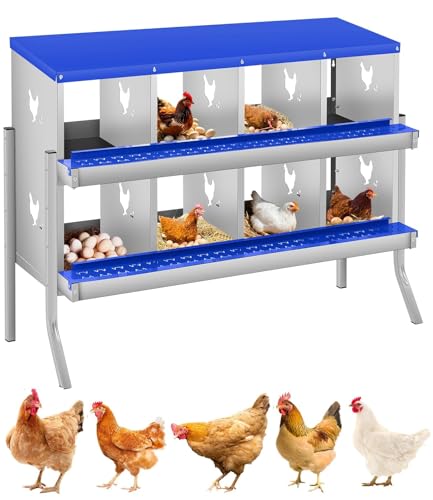 Garvee Chicken Nesting Box, 8 Compartments Nesting Box for Chickens, Galvanized Steel Chicken Laying Box for Easy Egg Collection, Wall Mounting - color: Blue | 8 Compartments+legs