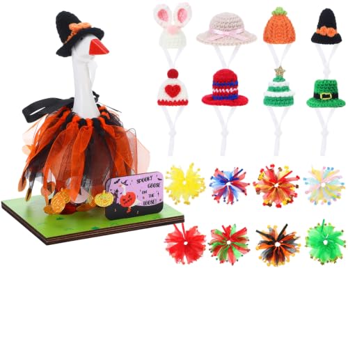 Relaxweex Magnetic Goose Key Holder Cute Resin Goose Statue with Mini Bow Tie Writable Interchangeable Signs Chalk for New Apartment Housewarming Gifts Office Table Desk Home Decor(Tutu Skirt) - style: Tutu Skirt