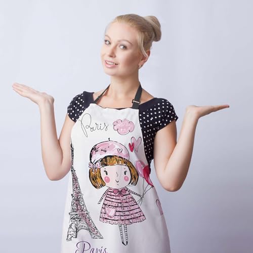 Mom Apron for Women Eiffel Tower, Little Girl in Paris Mans Aprons for Kitchen Cooking Restaurant BBQ Painting Crafting Gardening 27” (W) x 31” (H), Waterproof Apron - color: Eiffel Tower