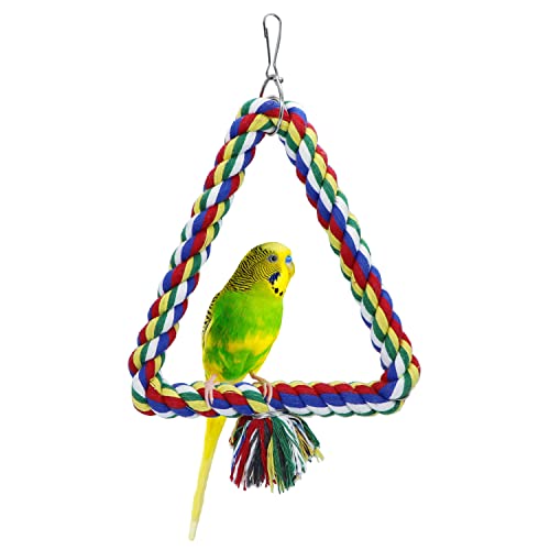 Bird Triangle Rope Swing Colorful Perch Chewing Toy for Parrots Budgie Parakeet Cockatiel Cockatoo (S) - size: S