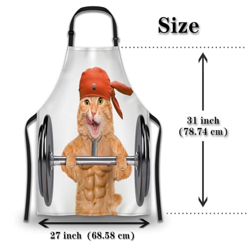 Apron Kitchen for Women Fitness Cat Mans Aprons for Cooking Funny for Kitchen Cooking Restaurant BBQ Painting Crafting Gardening 27” (W) x 31” (H), Waterproof Apron - color: Fitness Cat