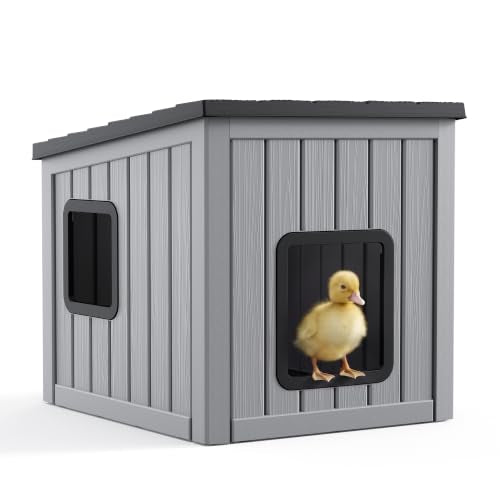 VIXZEN Chicken Coop for Outside Waterproof Resin, Black | Outdoor, Breathable， Large Capacity, Slope Roof, Side Window, Uv-resistant, Sturdy Resin, Durable - color: Black, size: 24.65"L x 21.5"W x 22.21"H