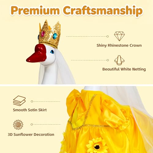Porch Goose Statue with Princess Outfits - Cute Resin Goose Figurine with Yellow Princess Dress and Crown, Waterproof Weather Resistant Garden Decor for Patio Lawn Room, Gift for Women Goose Lovers - color: Yellow Princess Set