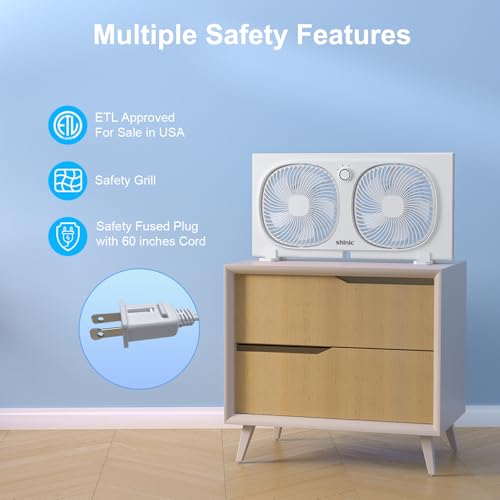 shinic 3-Speeds Window Fan with 180°+90° Rotatable Fans, Manual Reversible, Vertical Window Fan with Rigid & Accordion Expanders, Width Adjustable (21.65" to 33.27"), Ideal for Home, Kitchen, Bedroom