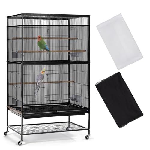 ASOCEA 2 Pack Bird Cage Seed Catcher, Parrot Parakeet Macaw African Grey | Two nylon skirts let you wash one while using the other on parrot or macaw cages without daily cleaning gaps - color: Black & White