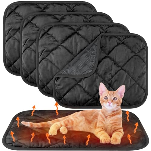 4 Pack Self Heating Cat Pad Self Warming Dog Mat Reflects Body Heat Extra Warm Thermal Pet Pad Washable Dog Cat Bed Crate Bed Mat Blanket(Black,16 x 20 Inch) - color: Black, size: 16 x 20 Inch