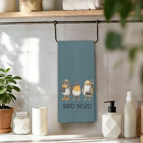 Chicimln Funny Bird Kitchen Towels, Gifts for Birds Lovers Watchers Decorative Hand Towels for Bathroom, Bird Nerd Dish Tea Towel Drying Cloth for Kitchen Decor, 16x24 Inch(Blue) - color: Blue
