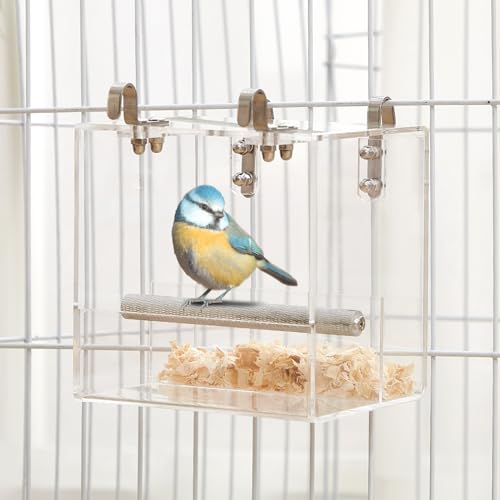 2 Pieces No Mess Bird Feeder for Cage Automatic Acrylic Bird Feeder Seed Food Catcher for Parakeet Canary Cockatiel Parrot Finch Canary 5.1 x 5.1 x 4.3 Inches