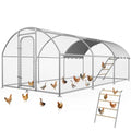 Large Metal Chicken Coop with Roosting Perch and Cover | Dome roof outdoor chicken run with UV protection cover and roosting perch, 19.7' x 9.8' x 6.4' poultry enclosure - size: 256.0"L x 120.0"W x 78.0"H