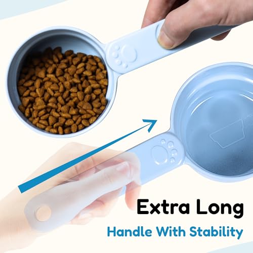 1/2 Cup Dog Food Scoop, Extra Long Handle Sturdy Melamine Pet Food Measuring Scoop with Clear Marking Lines, BPA-Free, Shatterproof, Dishwasher Safe (1, Blue, 1/2 Cup) - color: Blue, size: 1/2 Cup
