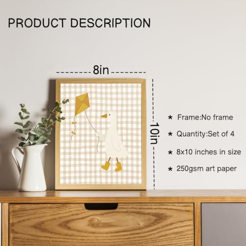 NaZaUK Goose Nursery Wall Art, Baby Room Decor, Goose Nursery Wall Decor for Baby room, Toddler Bedroom, Playroom, Farmhouse Nursery, Gender Neutral Spaces Set of 4 8x10 in