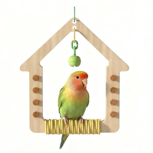 Bird Parrot Swing Toys Wooden Hanging Swing Perch Hammock Chewable Beak Grinder for Budgerigar, Parakeet, Conure, Cockatiel, Love Birds, Finches Finches and Other Small to Medium Birds